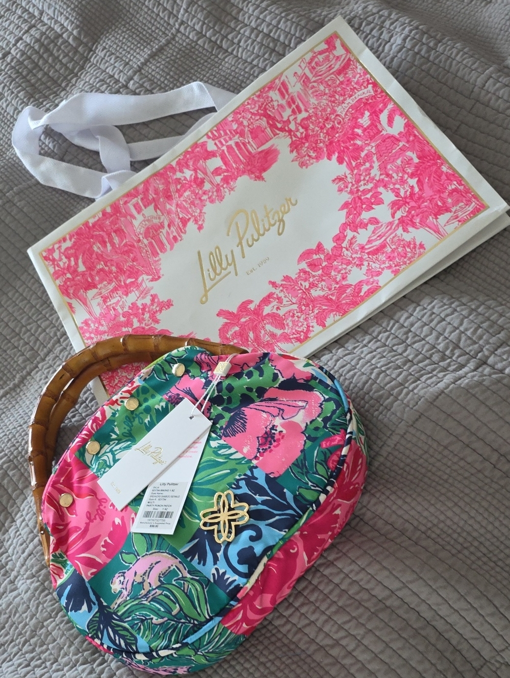 Lilly Pulitzer Pink & Green Floral Mini Bamboo-Handle Bag